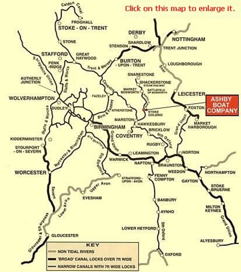 A map on the Canals around Ashby Boats and the Ashby Canal