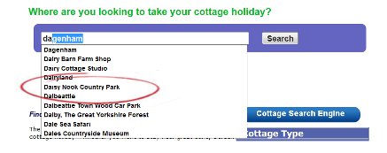 Holiday cottages search box