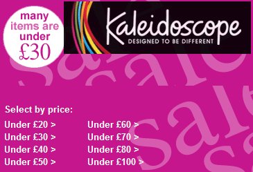 bargains, offers and deals from the Kaleidoscope.co.uk online sale